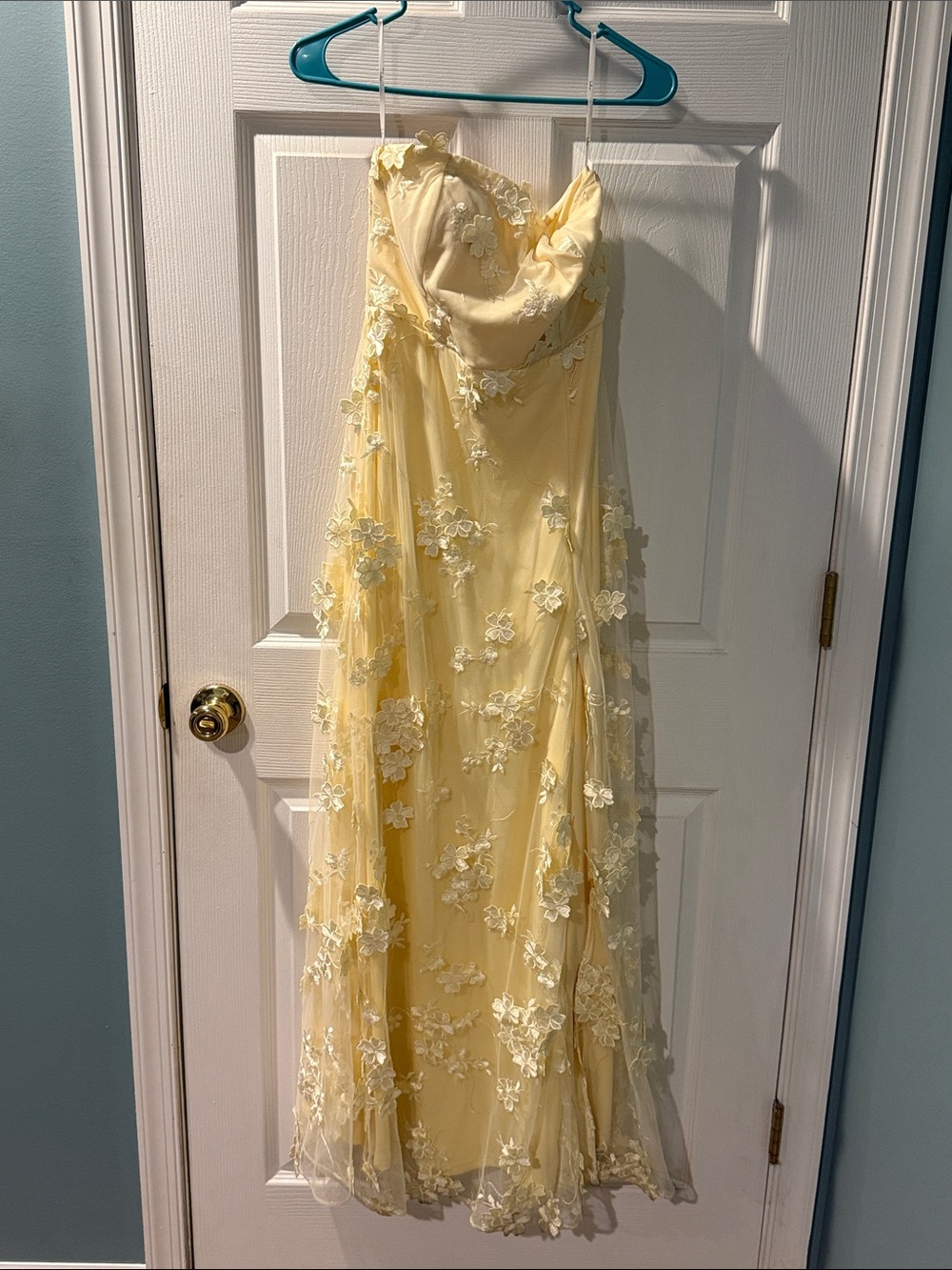 Lulu's Pale Yellow Floral Appliqué Maxi Dress